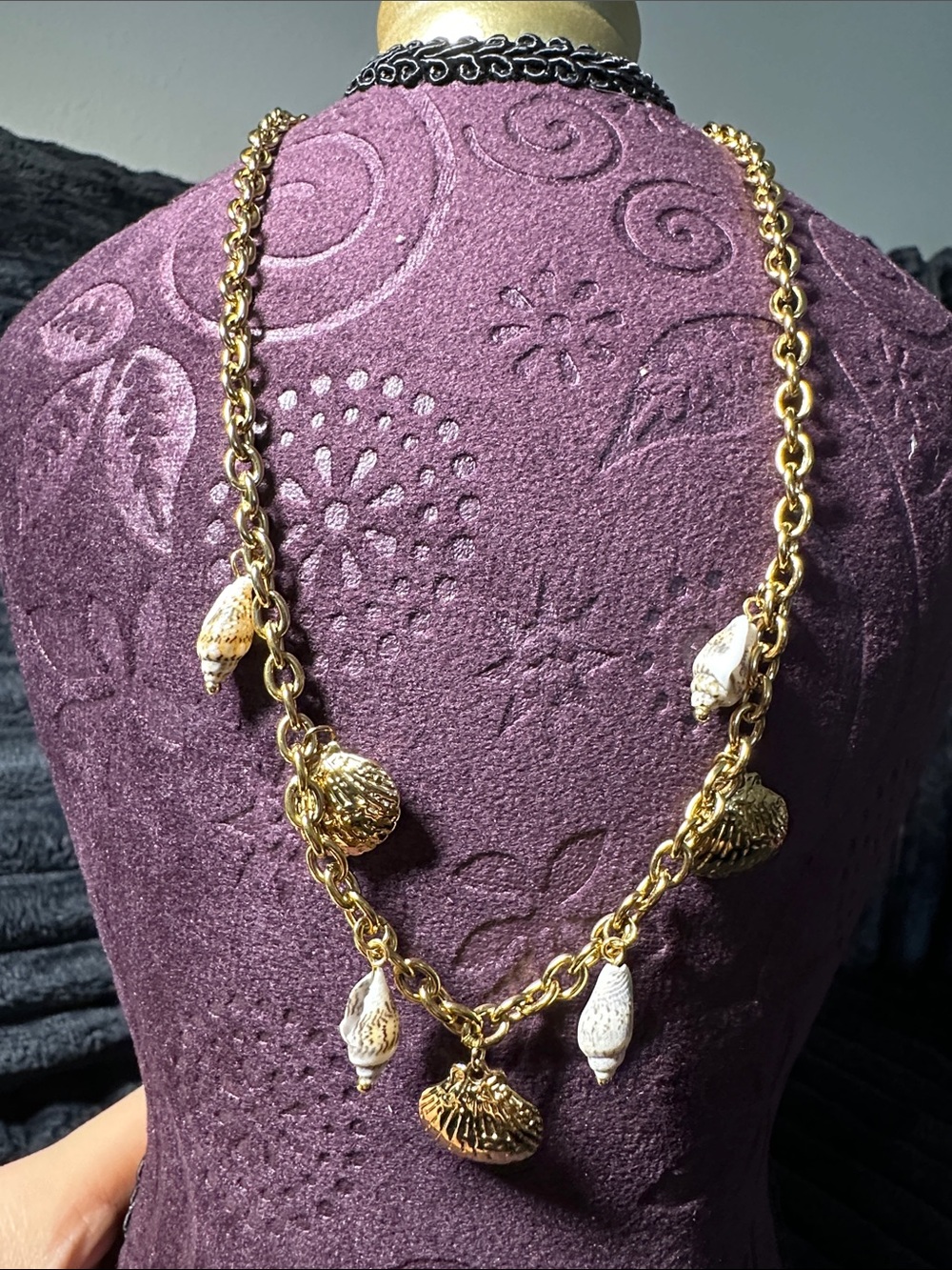 Kenneth Jay Lane Gold Tone Necklace with White Shell Charms